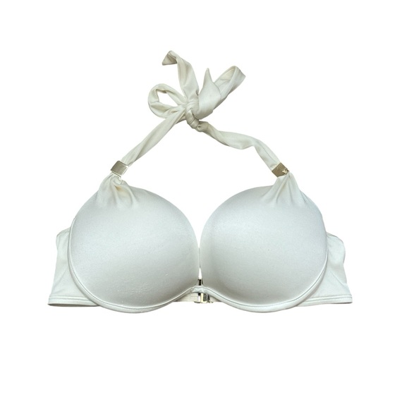 Victoria's Secret Underwire Push Up Halter Bikini Swim Top White Tie-Up Bra 36C - Picture 1 of 8